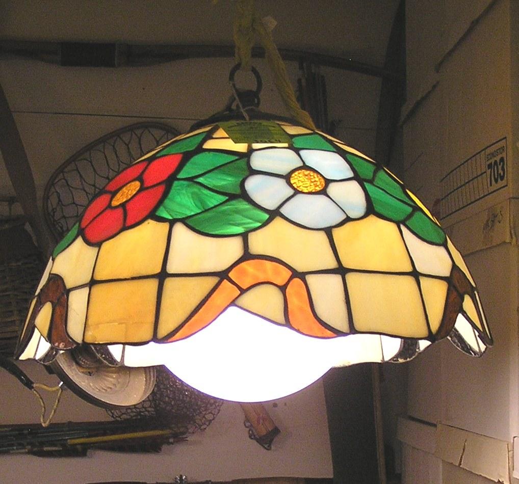 Vintage leaded stained glass chandelier