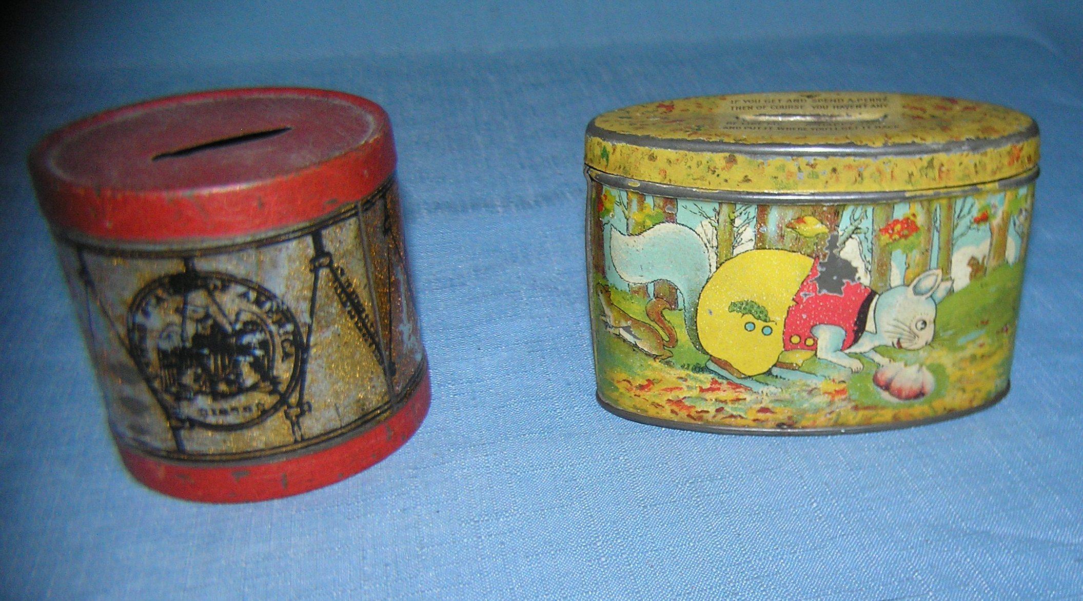 Pair of antique tin banks
