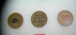 Group of 3 wood advertising nickles