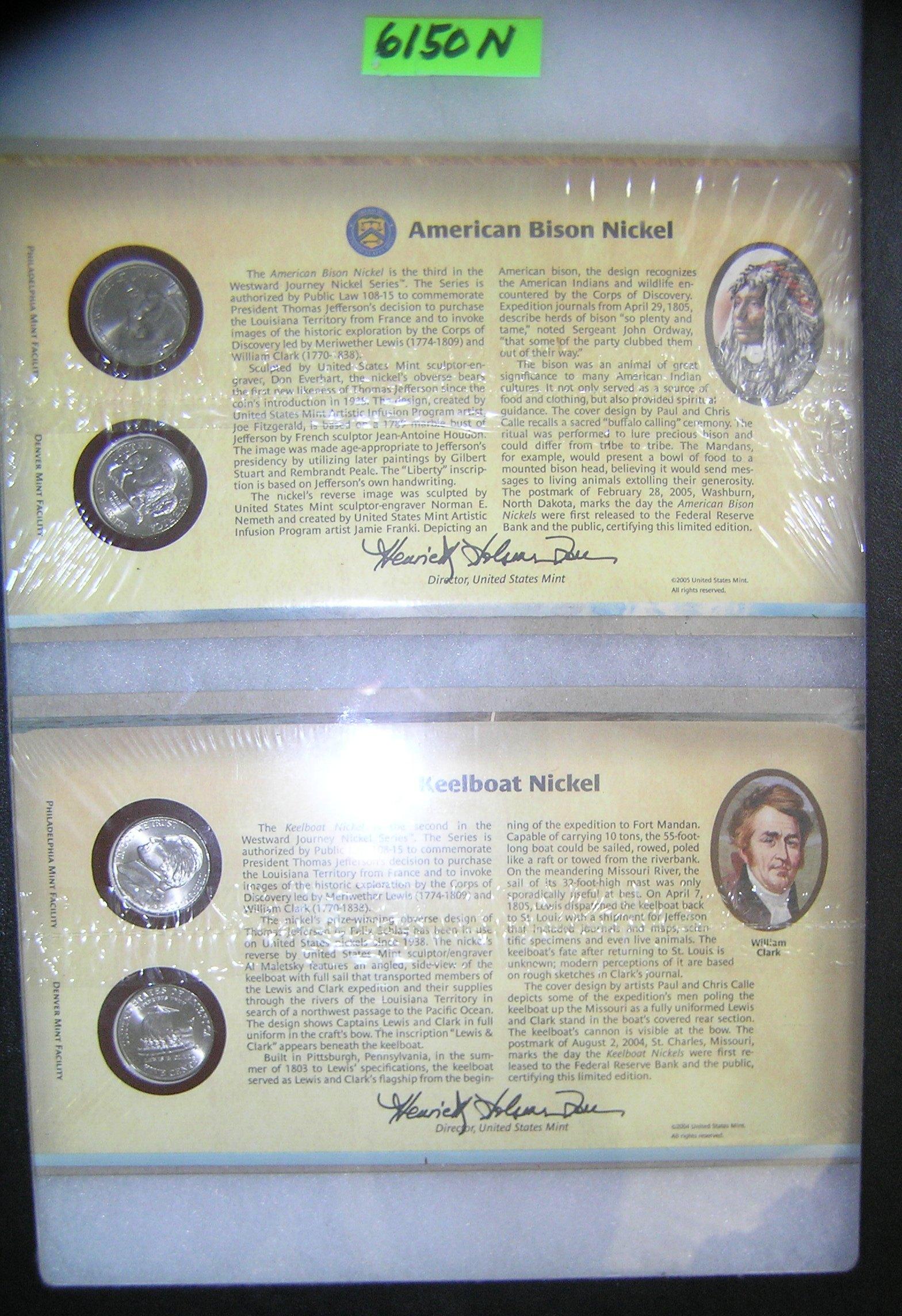 Group of cased American Bison and keel boat nickels