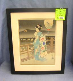 Antique signed Japanese wood block print