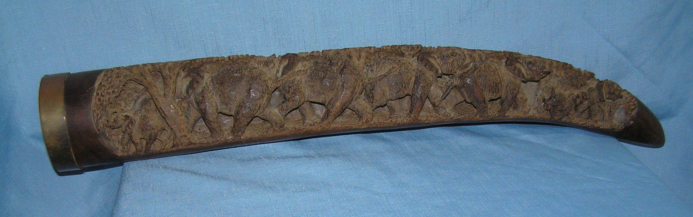 Antique hand carved wooden elephant tusk