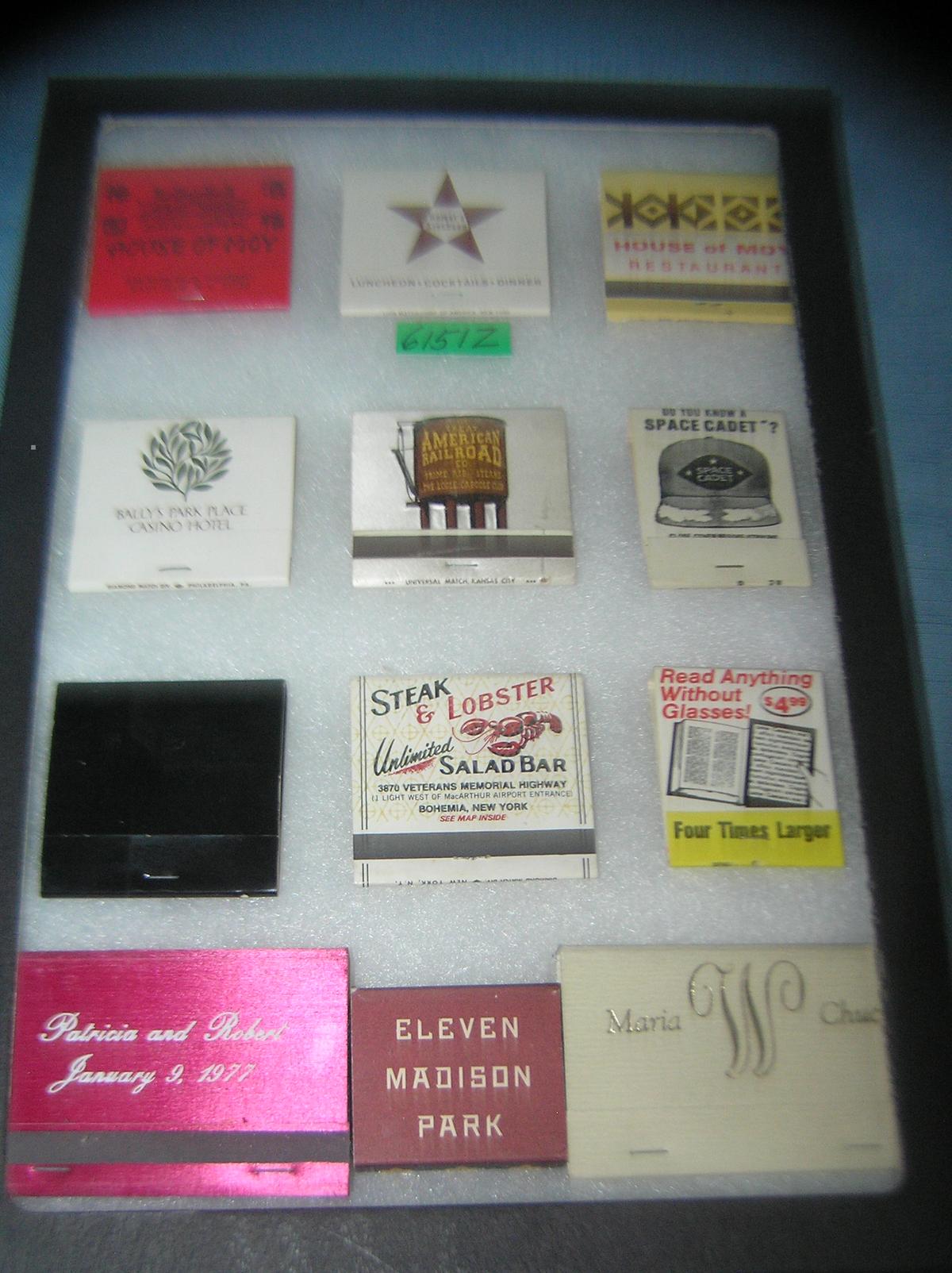 Collection of vintage matchbooks with advertising