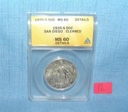 1935S silver San Diego commemorative half dollar