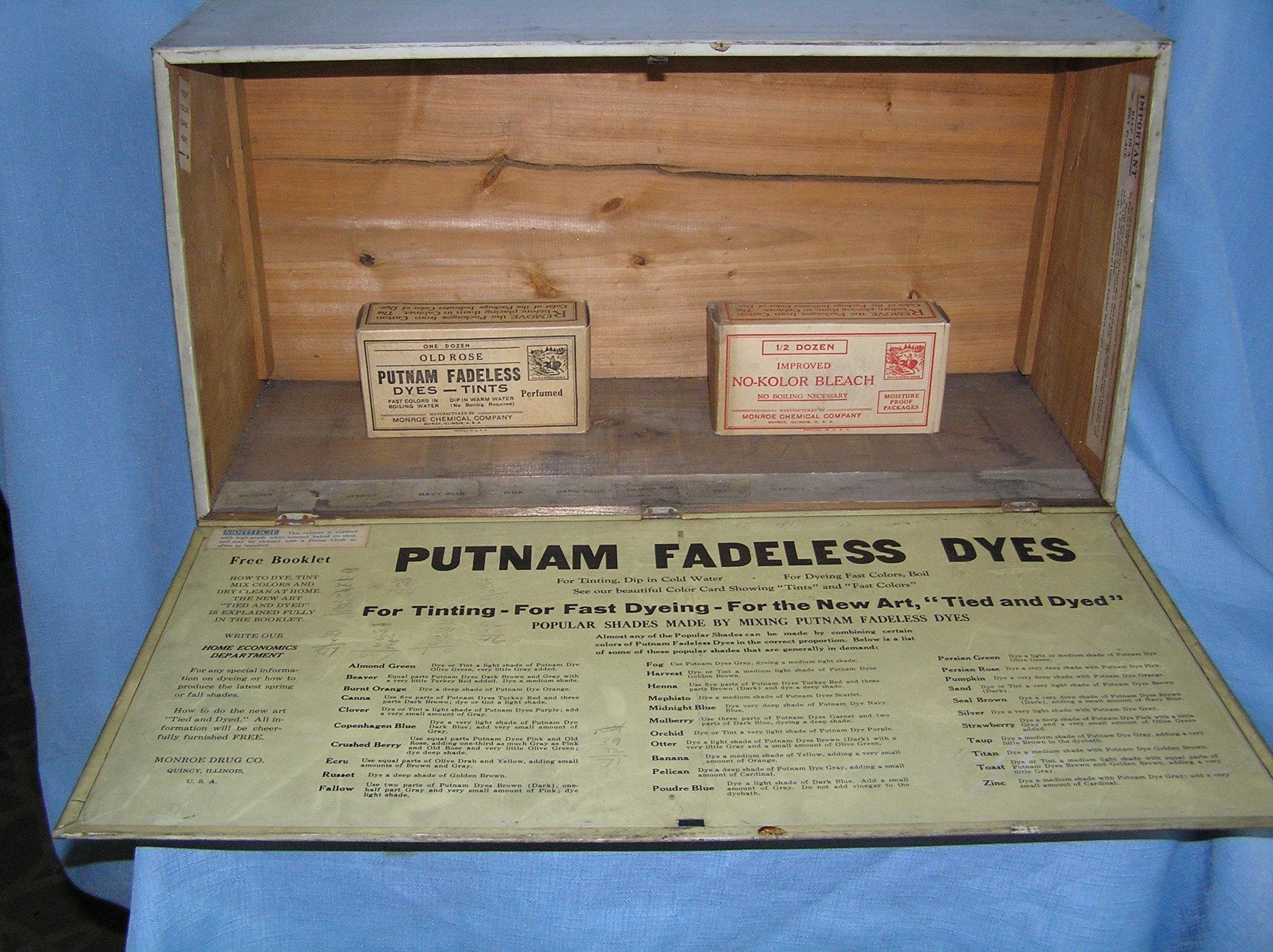 Antique Putnam Dyes all metal lithographed fadeless dye cabinet