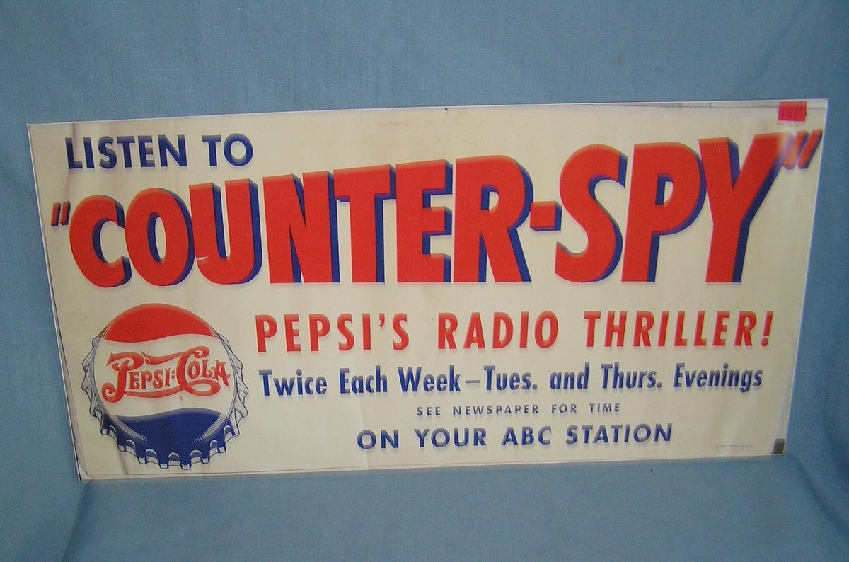 Pepsi Cola "Counter Spy" radio thriller retro style advertising sign