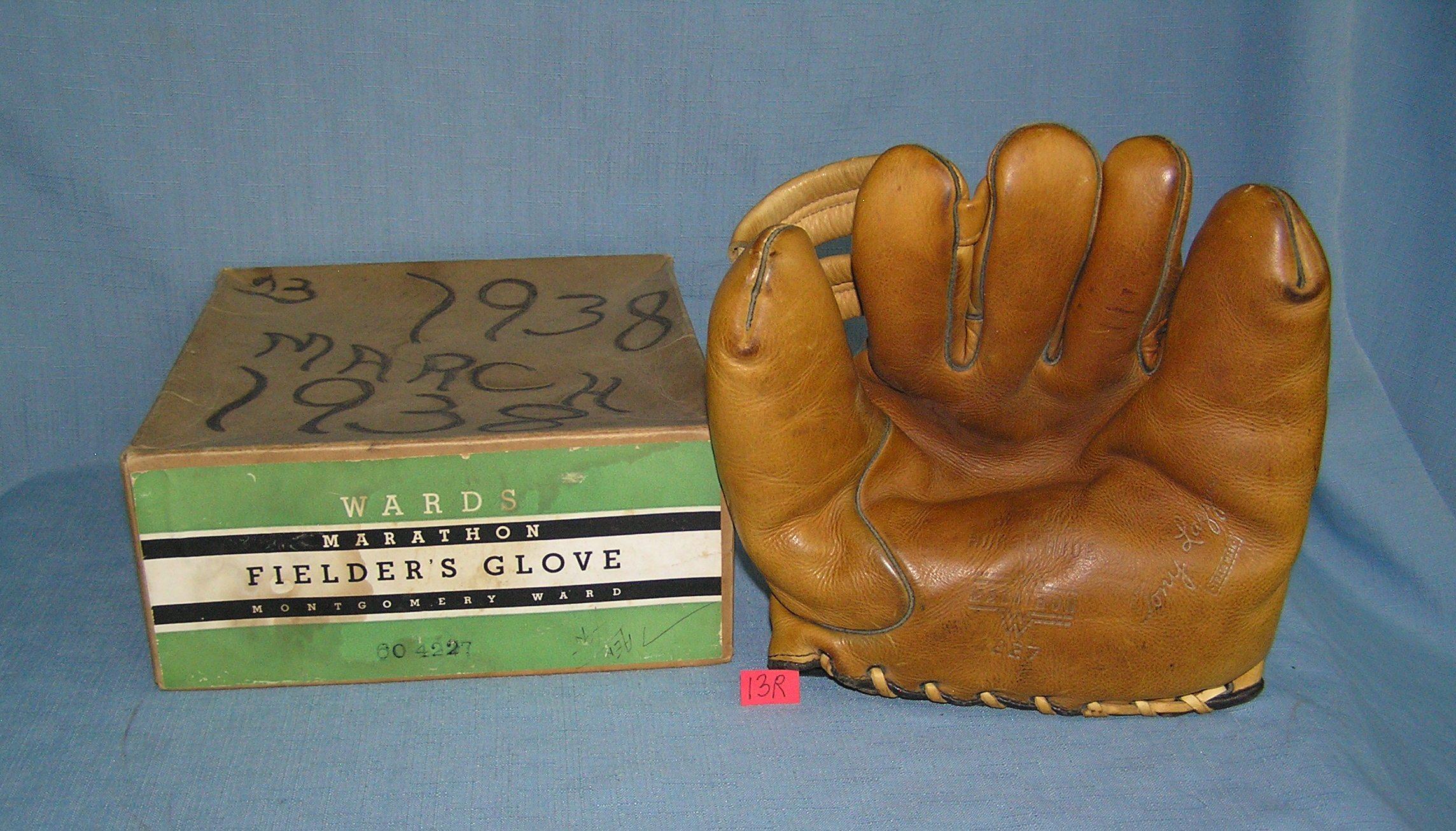 1930's Tony Lazzeri signature model leather baseball glove in original box