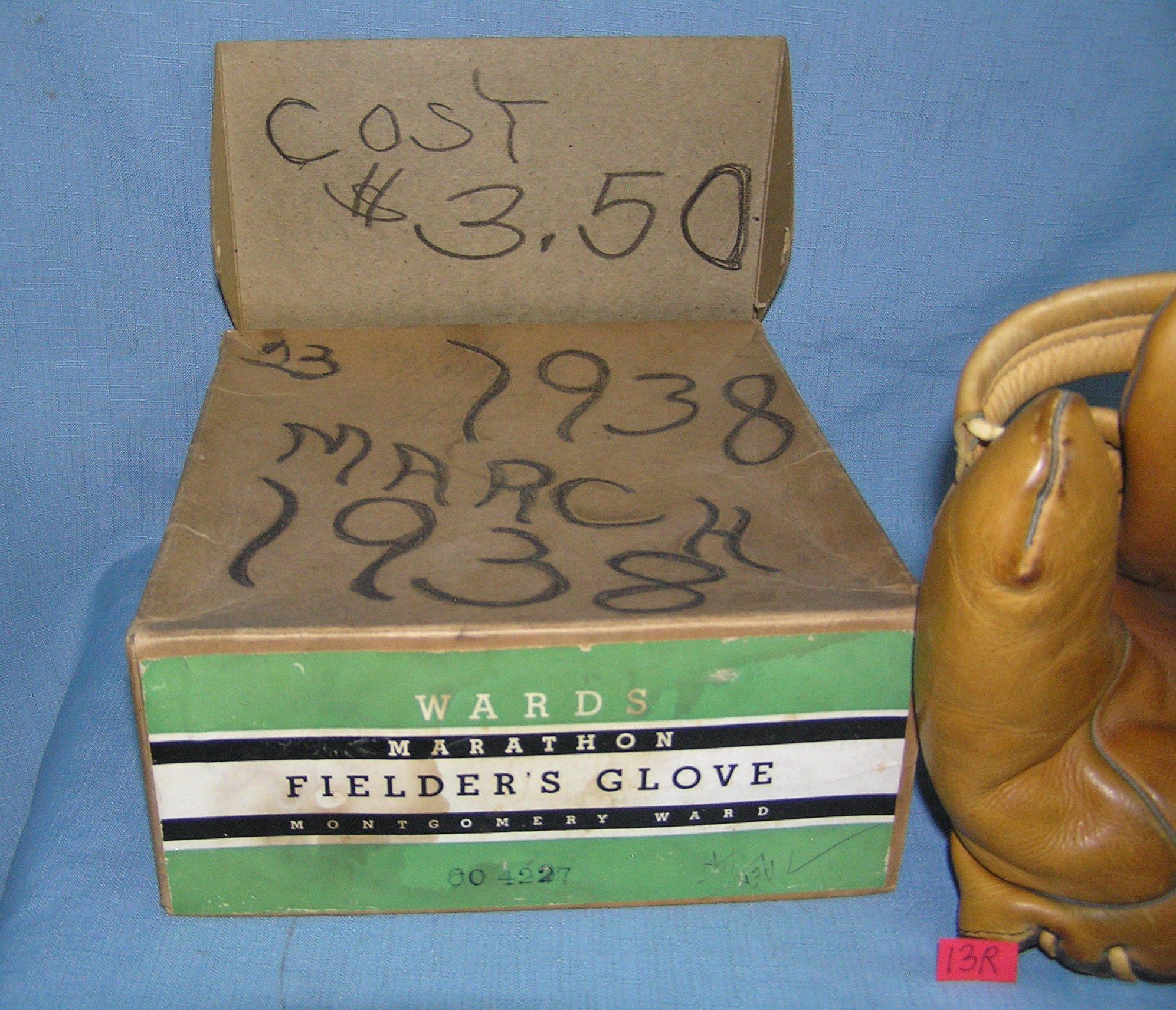 1930's Tony Lazzeri signature model leather baseball glove in original box