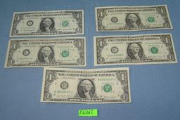 Group of vintage US one dollar bills