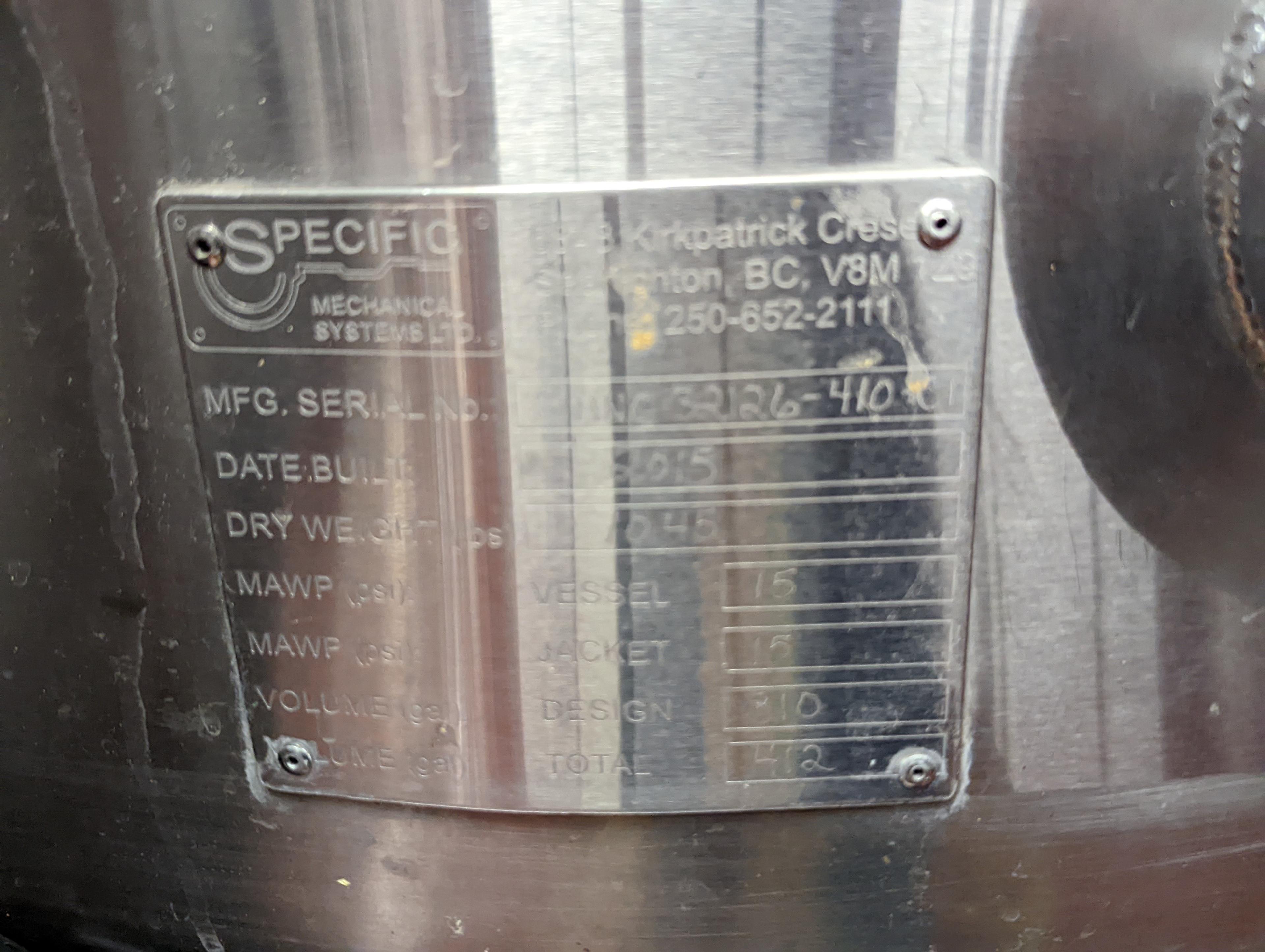 Specific Mechanical Systems 10 Bbl Jacketed Fermenter Tank