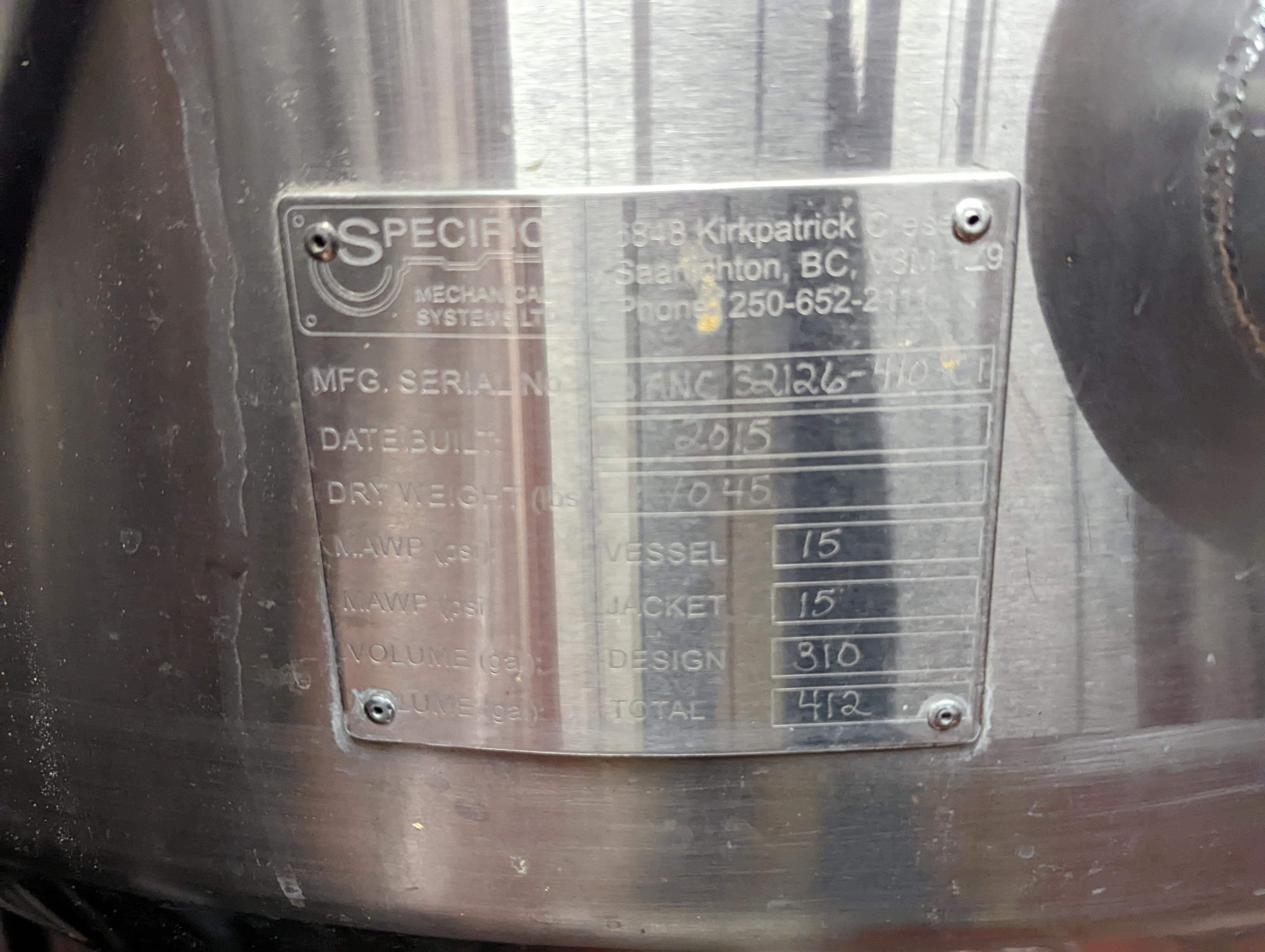 Specific Mechanical Systems 10 Bbl Jacketed Fermenter Tank