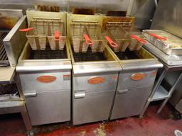 Avantco Gas 50# Stainless Steel Floor Fryers, m/n FF400  (Oil still in fryers)  (3 Each)