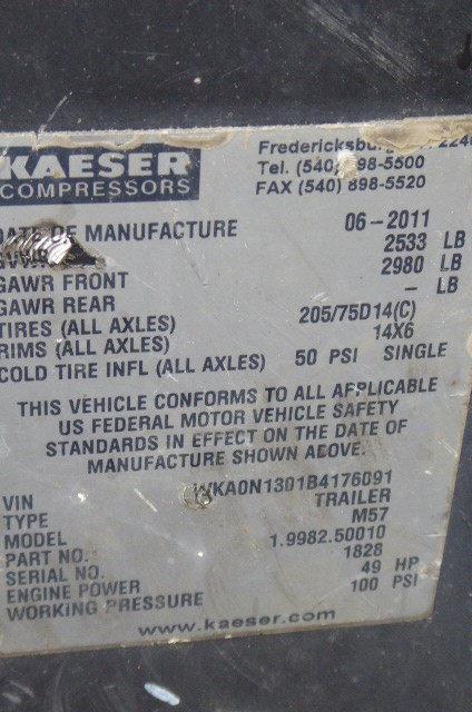 2011 Kaeser Tow-Behind Air Compressor