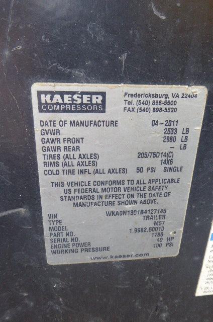 2011 Kaeser Tow-Behind Air Compressor