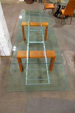 Tonin Casa Brooklyn Dining Table w/Extendible Transparent Glass Top, Walnut Legs