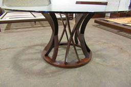 Bross Dorico Round Dining Table w/Transparent Glass Top, Dark Oak Base