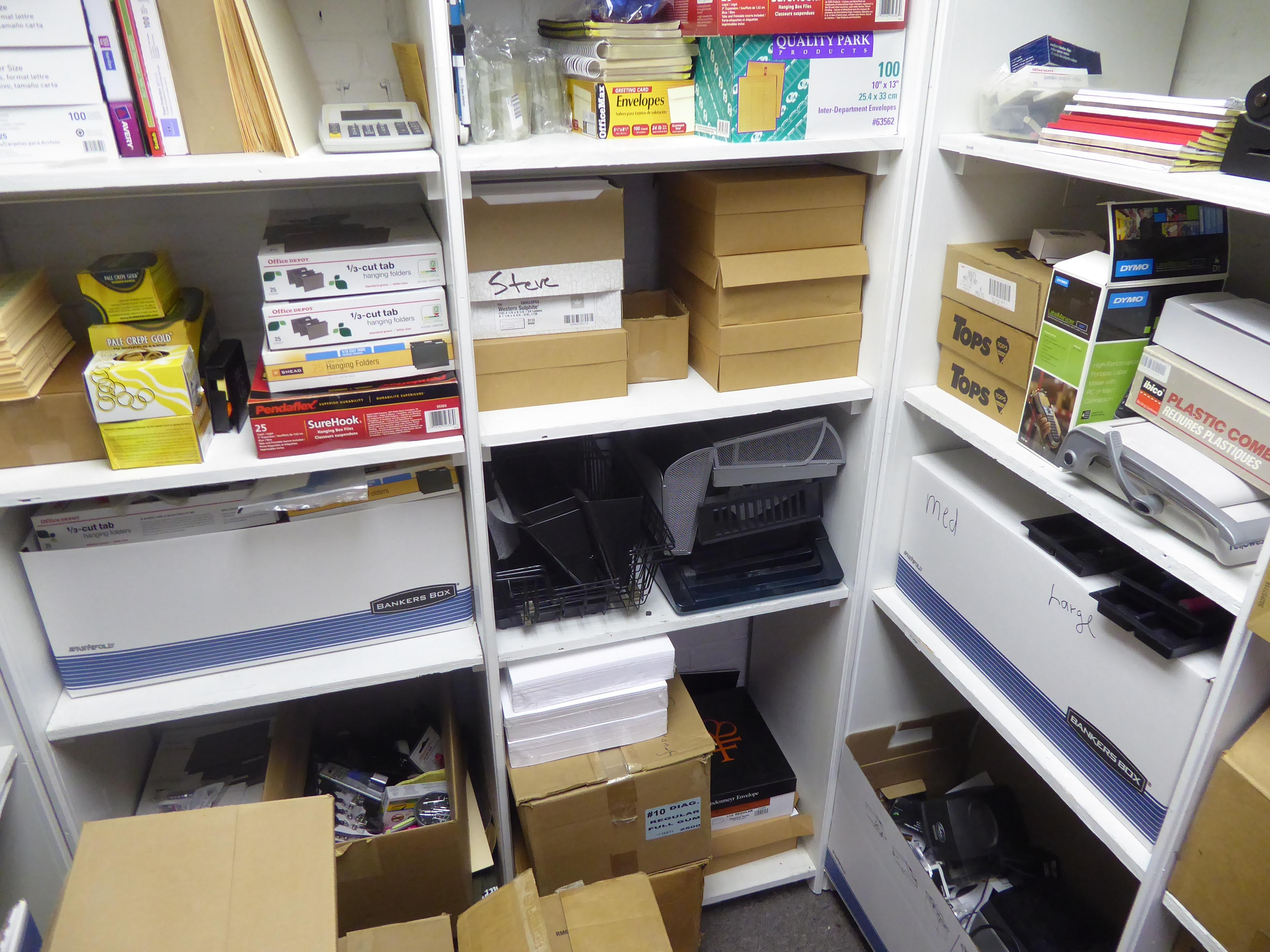 Contents of Room: Reams of Paper, Office Supplies, Dymo Label Maker, Time Clock,Etc. (Lot)
