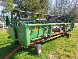 1999 John Deere 920F Platform Header w/1995 Unverferth 20' Header Cart, m/n 2137