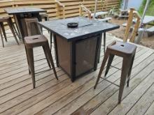 Patio Table w/Gas Fire Pit w/(4) Metal Stools (Lot)