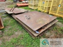 (LOT) STEEL PLATE - MOSTLY 3/8" THICK, (3) 72" X 72", (2) 60' X 240"