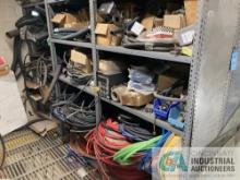 (LOT) ASSORTED PARTS; ELECTRICAL, HOSE, TUBING ON (6) SECTIONS SHELVING - N