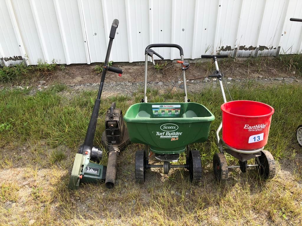 LOT OF SPREADERS, EDGER & BLOWER