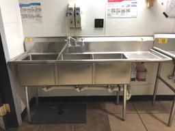 BK RESOURCES BKS-3-1 12-18R S/S 3-BAY SINK, 74"x2'