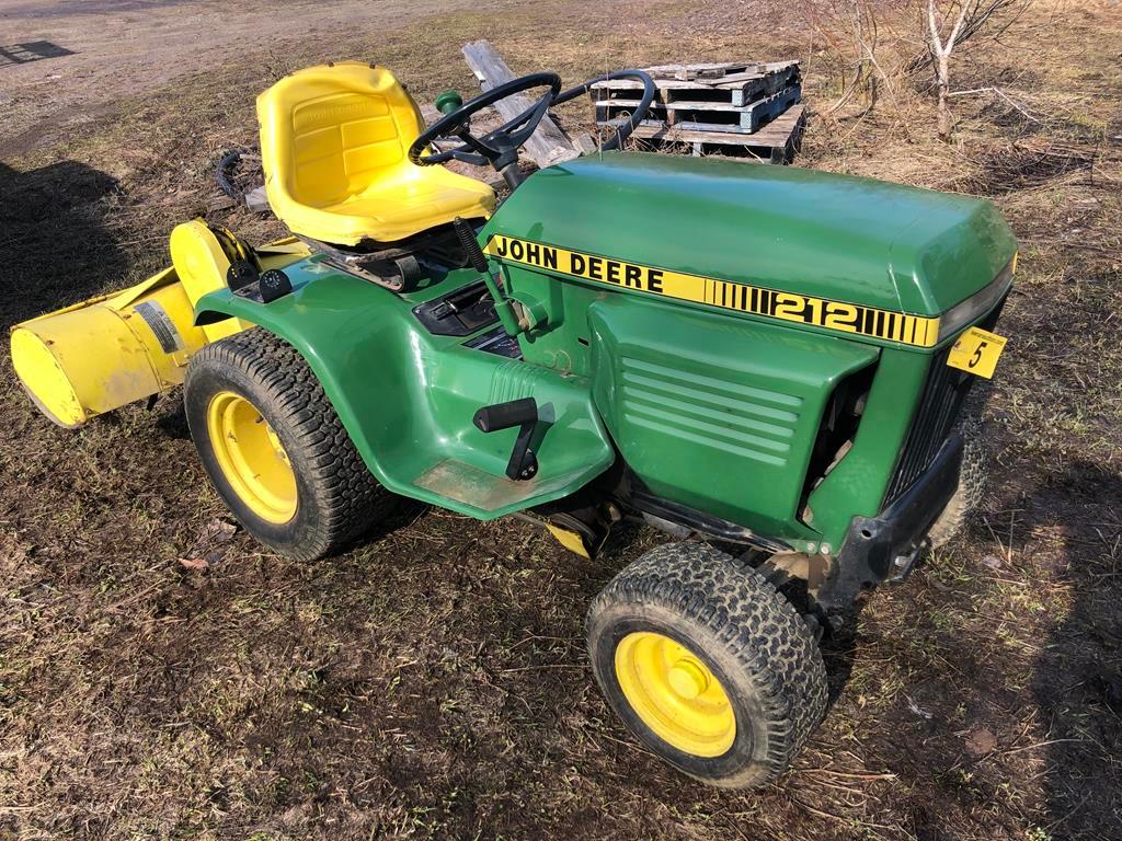 JOHN DEERE 212 GARDEN TRACTOR S/N: 192429 W/ JOHN DEERE F031L TILLER, S/N: 465006M