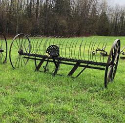 10' ANTIQUE HAY RAKE, 52" STEEL WHEELS