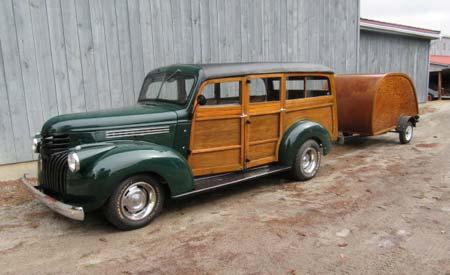 1946 CHEVROLET WOODY WAGON STREET ROD,CUSTOM BUILT, ”WOODY” TEAR DROP TRAILER