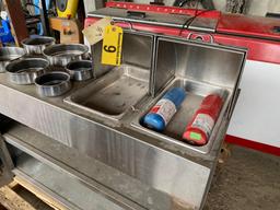 STAINLESS STEEL STEAM TABLE, 48" X 20"D X 34"H, W/ INSERTS, 3-12"X20" INSERTS, 2-BRAISING PAN