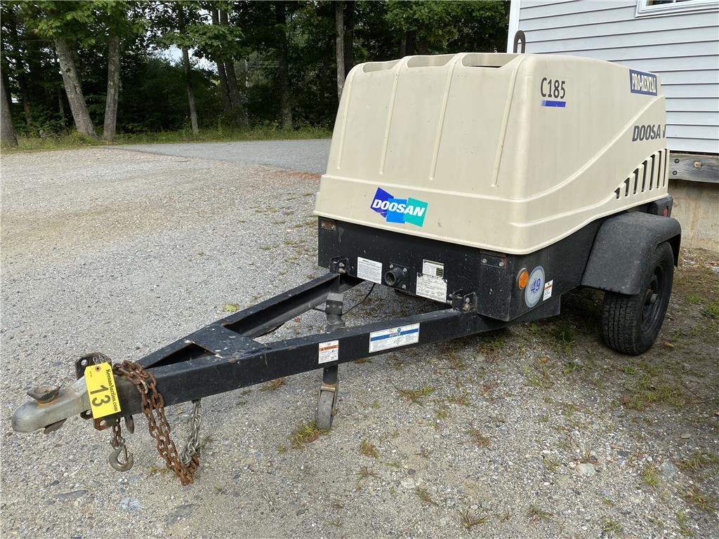 2013 DOOSAN C185 AIR COMPRESSOR , 2", KUBOTA 4CYL. DIESEL, 1,222 HRS., S/N: 4FVCABAA4DU455044