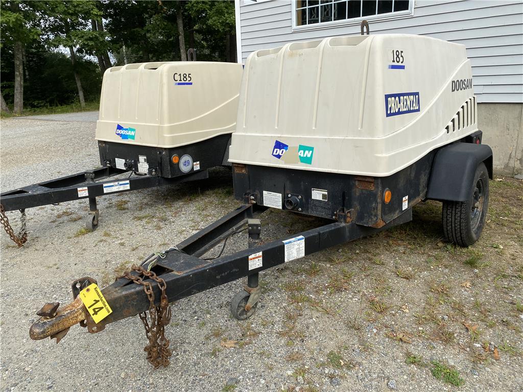 2013 DOOSAN C185 AIR COMPRESSOR, 2", KUBOTA 4CYL. DIESEL, 1,533 HRS., S/N:451747UCXD95