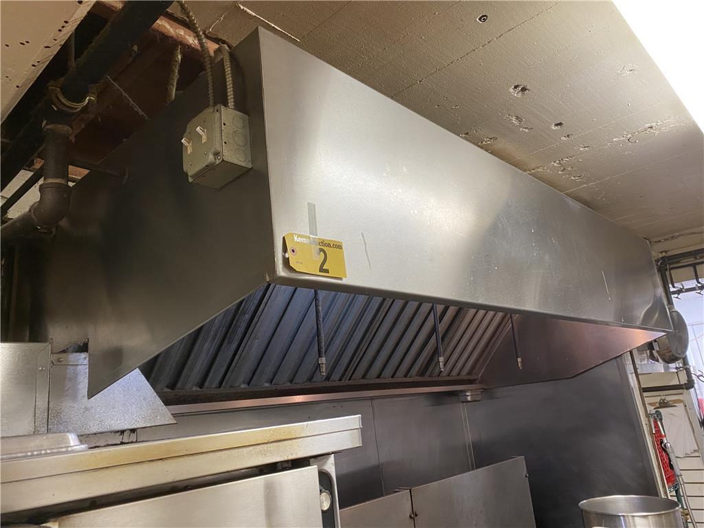 STAINLESS STEEL HOOD SYSTEM, 8' X 4' X 2'H, W/ RANGE GUARD RG-2.5G FIRE PROTECTION SYSTEM