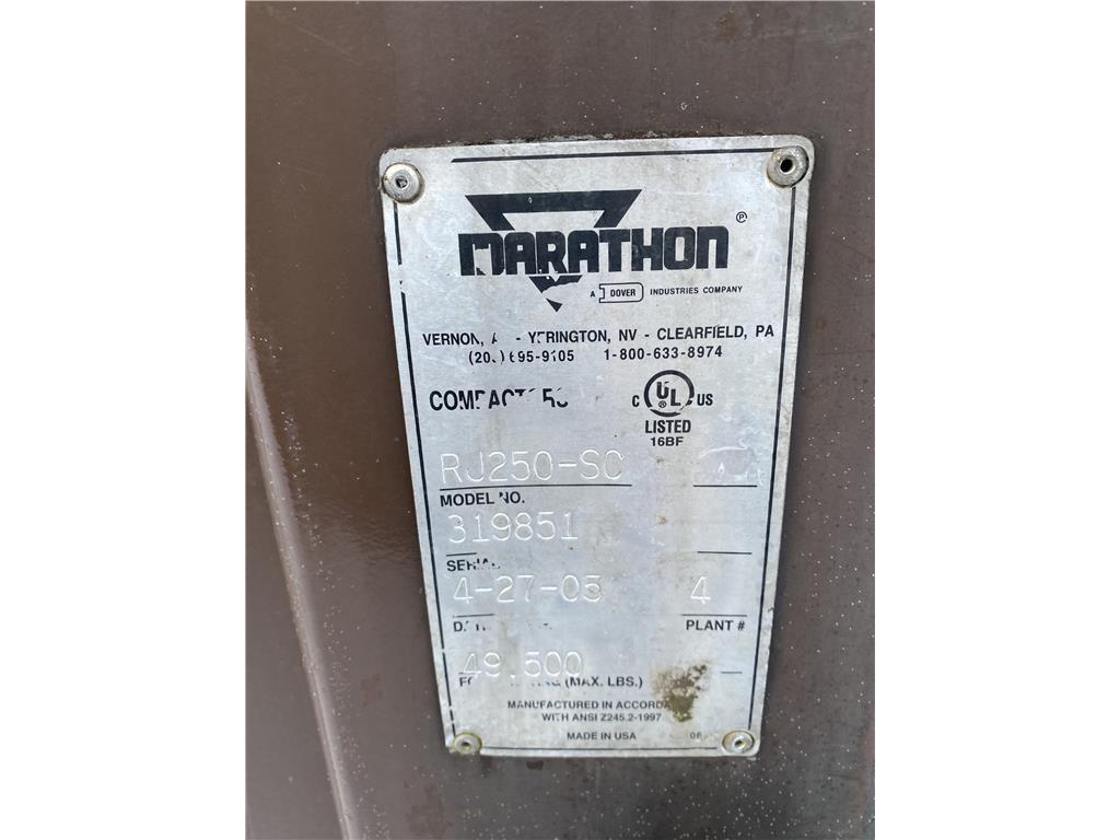 MARATHON RAMJET COMPACTOR MODEL RJ250-SC, S/N: 319851, DATE OF MFG.: 4-27-05