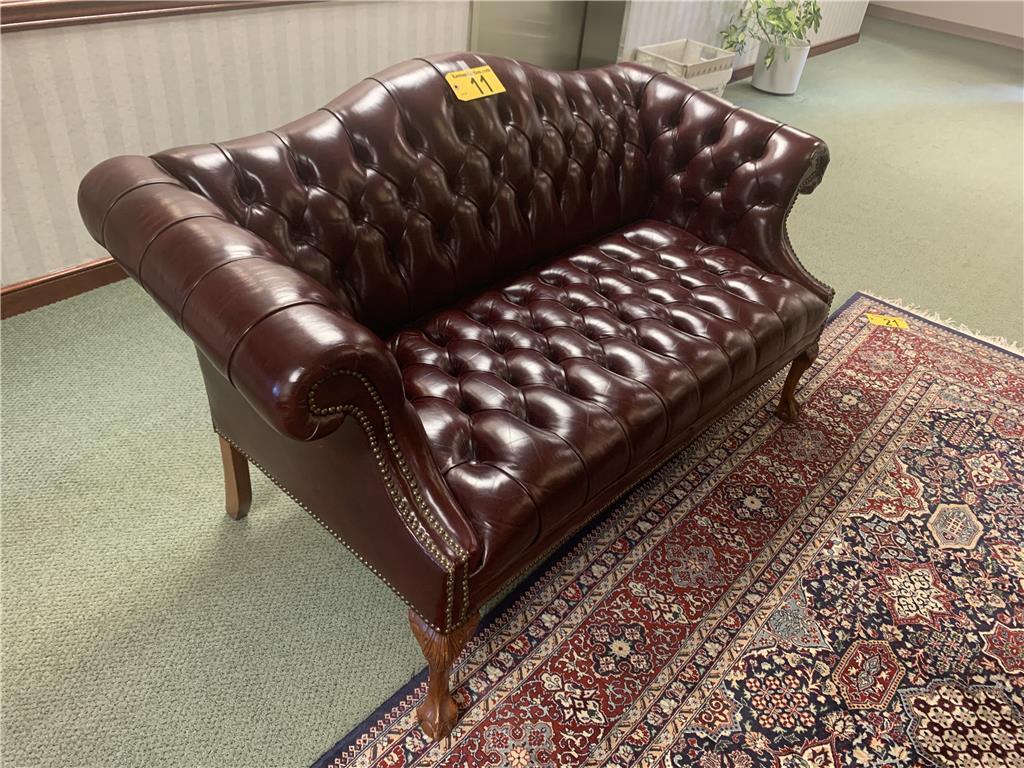 CLASSIC LEATHER INC. TUFTED, TOP GRAIN LEATHER SOFA, 63", BALL & CLAW LEGS