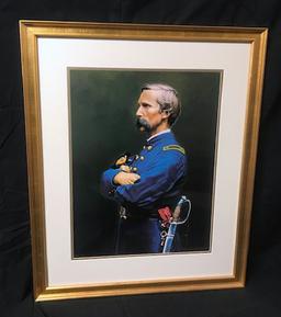 "JOSHUA CHAMBERLAIN" SIGNED PRINT, 96/500 BY KEN HENDRICKSON, DOUBLE MATTED AND FRAMED TO 25.5 X 31