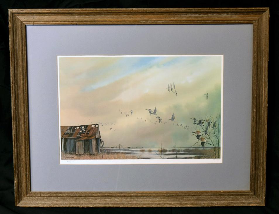 "DUCKS OVER ABANDON SHACK" PENCIL SIGNED LTD EDITION OF 1500 PRINT BY HERB JONES