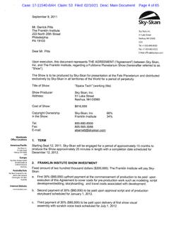 66% OWNERSHIP INTEREST IN: "TO SPACE & BACK" FULL DOME PRODUCTION (TSAB)