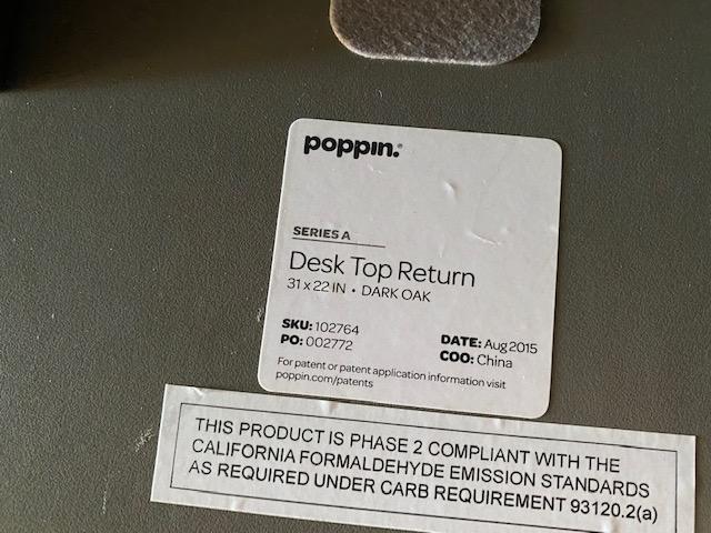POPPIN, INC. SERIES-A WHITE CORNER DESK W/DARK OAK DESK TOP & RETURN ADD-ON