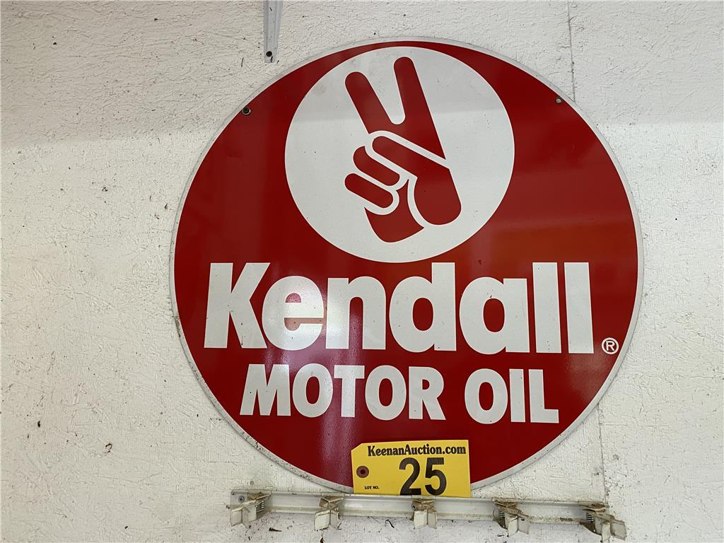 KENDALL MOTOR OIL TIN SIGN, 23" DIA.