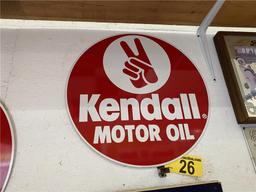 KENDALL MOTOR OIL TIN SIGN, 23" DIA.
