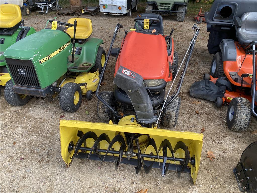 SCOTTS 17HP 42" 5-SPD RIDING MOWER W/ JOHN DEERE 42" SNOW BLOWER ATTACHMENT, 3,889 HOURS