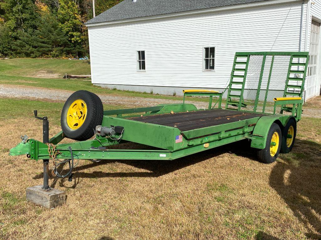 HOMEMADE 2-AXLE EQUIPMENT TRAILER, 7' X 16', SPRING ASSIST RAMP GATE, 2,500LB ELECTRIC WINCH