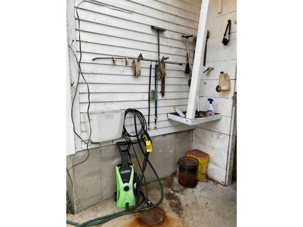 LOT: 2-ELECTRIC PRESSURE WASHERS, YELLOW MACHINE, WAND HAS LEAK, INCLUDES BRUSHES, MISC.