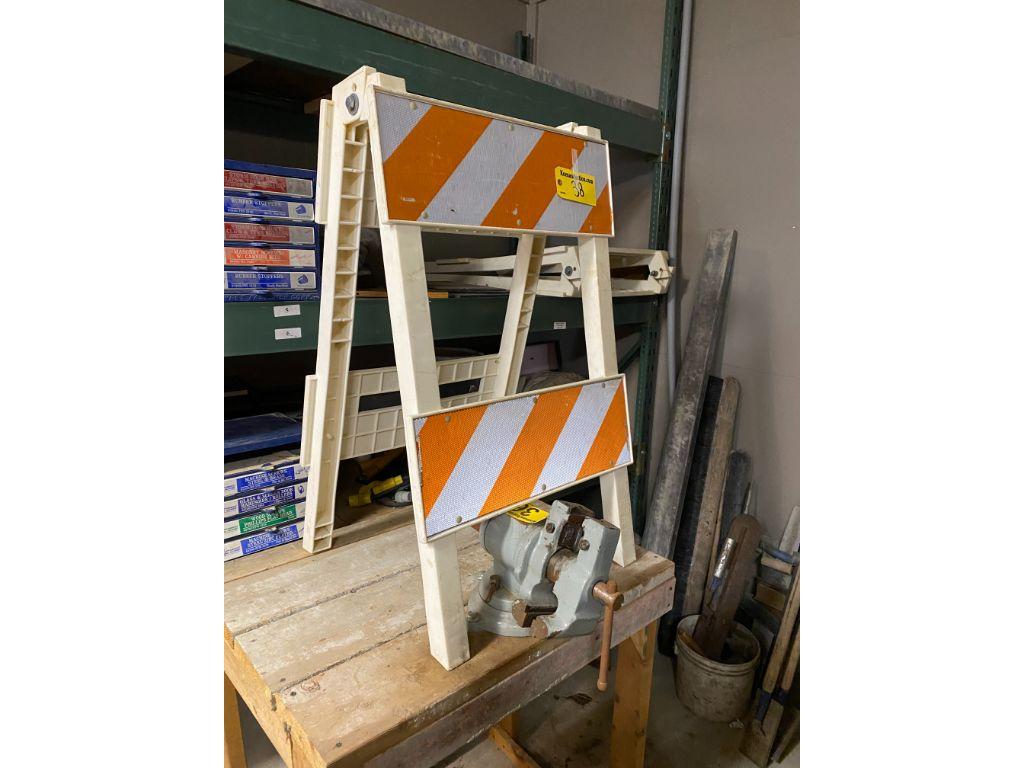 2-BARRICADES W/PLASTIC PIPE & ASSORTED 2X2 LUMBER