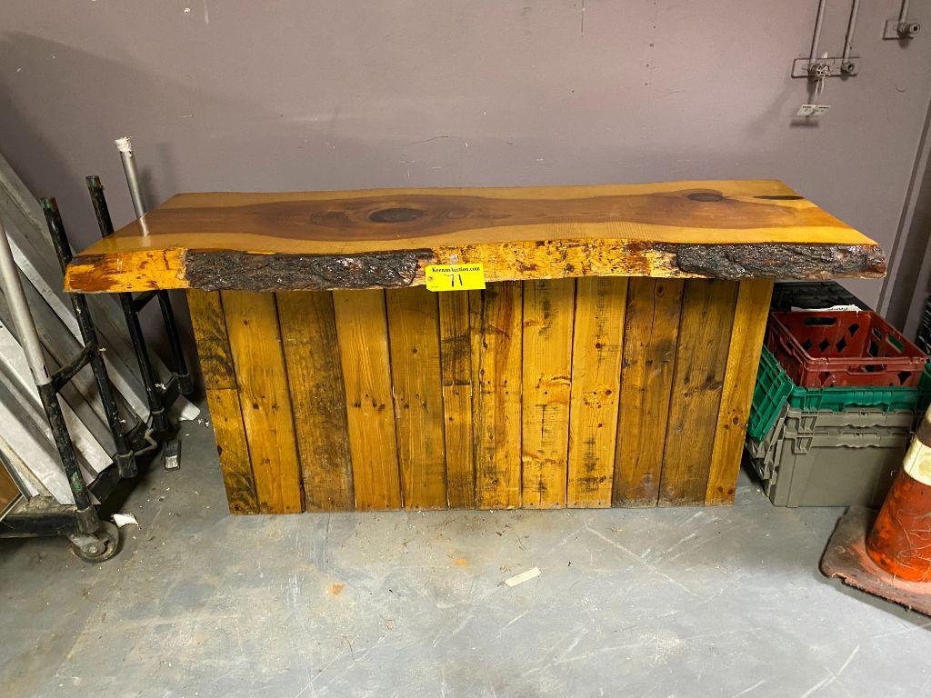 6' X 28" X 36" H PINE SLAB BAR W/4-SHELVES