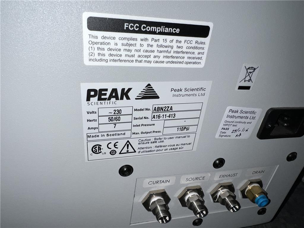 PEAK SCIENTIFIC MODEL ABN2ZA GENIUS NITROGEN GENERATOR, S/N: A16-11-413