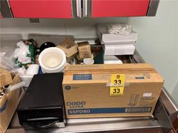 FLR B1: MISC. LOT: ASSORTED PAPER PRODUCTS, NAPKIN DISPENSER, FOOD CHOPPERS