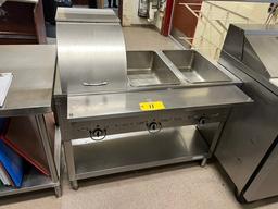 3-BAY STAINLESS STEEL STEAM TABLE, LP GAS